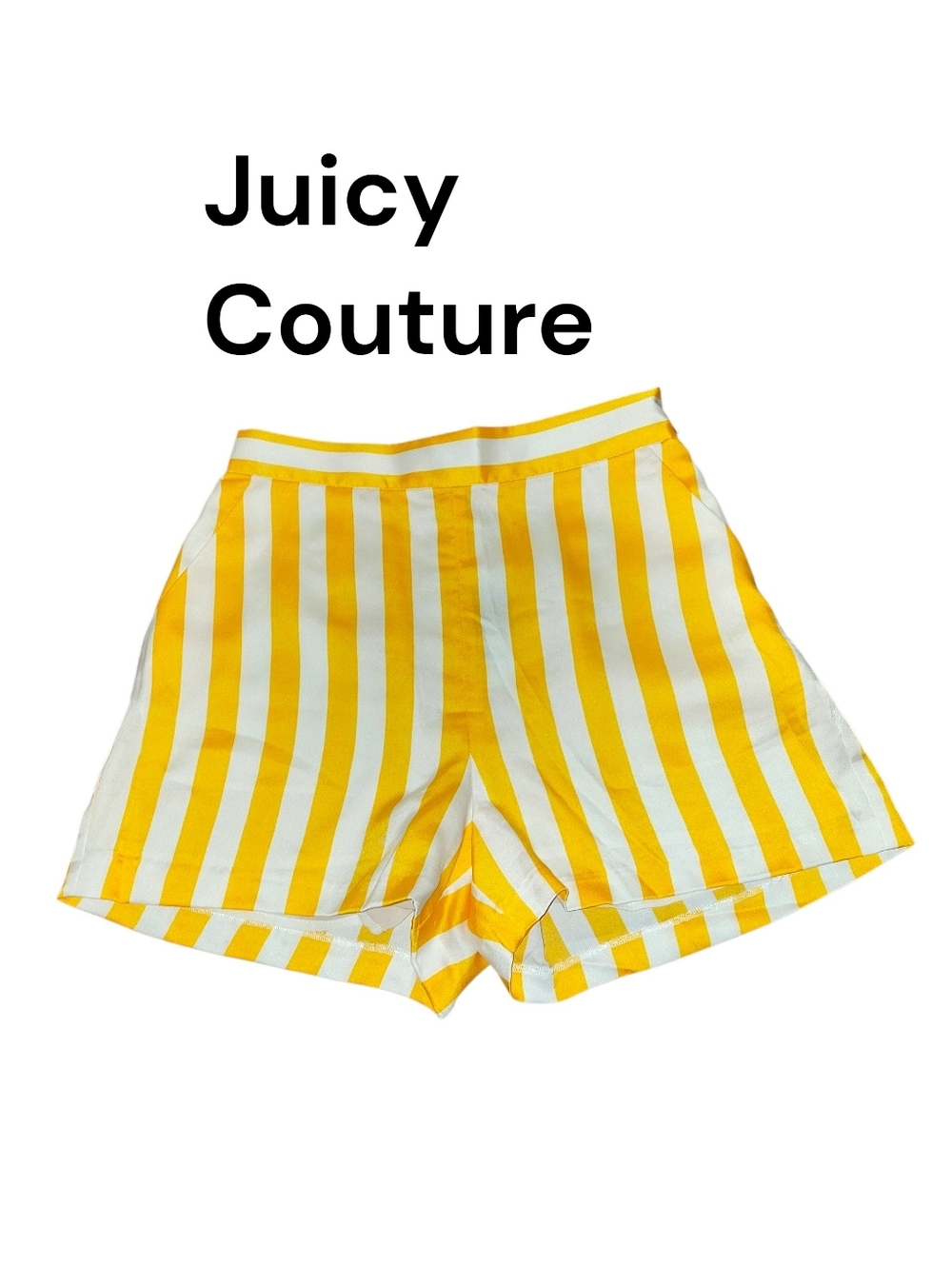 Juicy Couture Black Label High-rise Striped Satin Shorts, 4/S, Yellow/White, NWT